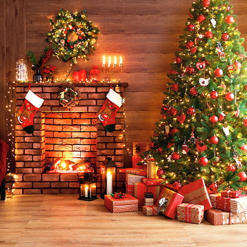 Painel 3d Sublimado Natal Lareira Árvore Fundo Fotográfico