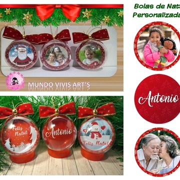 10 BOLAS DE NATAL PERSONALIZADA COM FOTO 6 CM DE DIÂMETRO