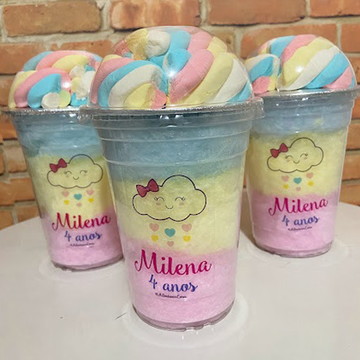 Algodão doce 3 cores no pote com marshmallow na tampa 500ml
