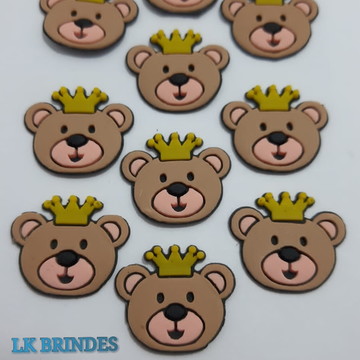Aplique urso com coroa de borracha pct 7 unidades