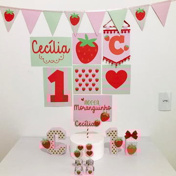 Kit festa morango com caixinhas papelaria