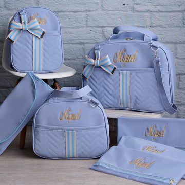 Kit de bolsa mala maternidade personalizada com 7 peças