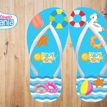 Chinelo Infantil Pool Party Festa na Piscina Personalizado COD 8099