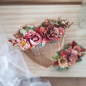 Arranjo de cabelo / grinalda de flores tons terrosos boho