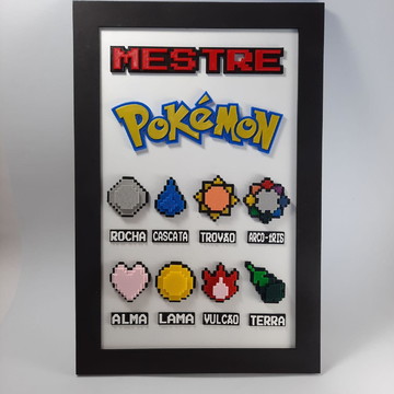 Pokémon Iniciais - Quadro Gravado a Laser em alto relevo Colorido