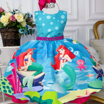 Vestido Festa Aniversario Ariel Pequena Sereia M2ari em Promoção