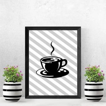 Quadro xícara de café com fundo listrado (a3- com vidro)