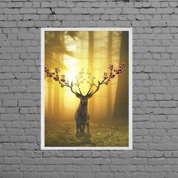 Quadro alce com chifre de flores (a3- com vidro)