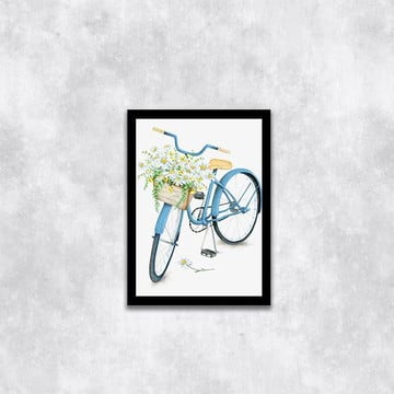 Quadro bicicleta azul com flores (a3- com vidro)