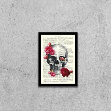 Quadro caveira com flores (a3- com vidro)