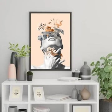 Quadro mulher com borboletas e flores (a3- com vidro)