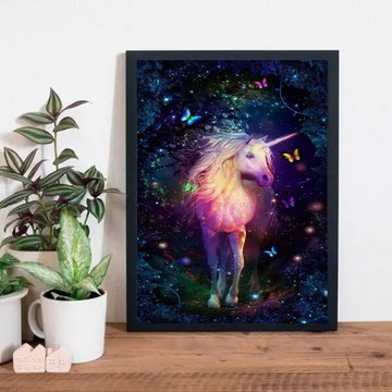 Quadro unicórnio mágico com borboletas (a3- com vidro)