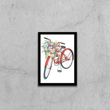 Quadro bicicleta vermelha com flores (a3- com vidro)