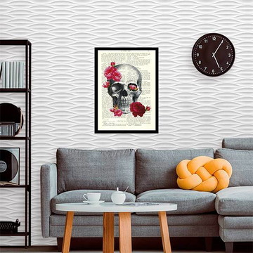 Quadro caveira com flores (a3- com vidro)