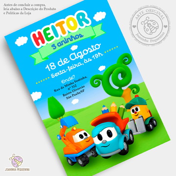 ▷ Convite Digital Aniversário Leo o Caminhão, GRÁTIS