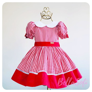 Vestido Infantil Ciganinha Xadrez Vermelho - Big Bless