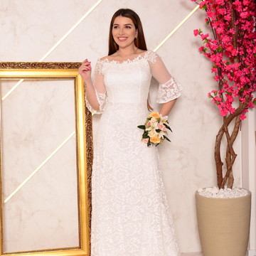 Vestido de Noiva Princesa de Ombro a Ombro em Tule Ilusion. e Saia de Tule  com Barrado, Roupa de Casamento Feminina Mãe De Noiva Usado 82270532