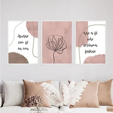 Kit 3 quadros abstratos andar com fé eu vou (a3- com vidro)