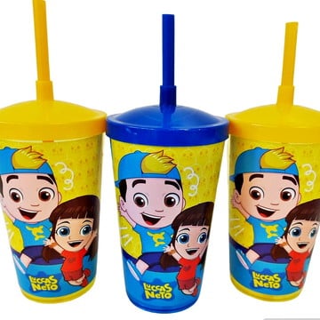 Lembrancinha luccas neto e gi copo com canudo pct com 5 unid