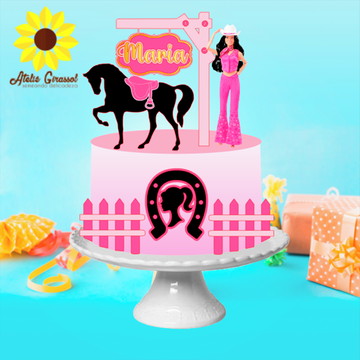 Oblee Marketplace  Topo Topper de Bolo Personalizado Barbie Morena