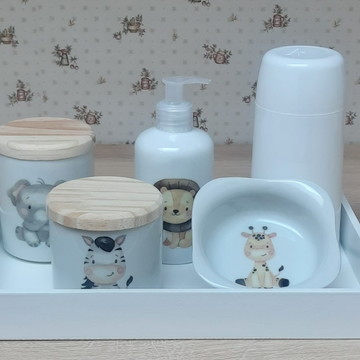 Kit higiene bebê safari 6 peças - porcelana tp pinus