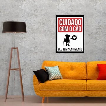 Quadro cuidado com o cão. ele tem sentimentos-a4 com vidro
