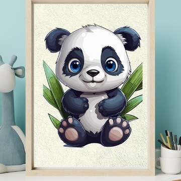 Panda Desenho Animais Roxo Infantil Quadro Canvas 140x90cm