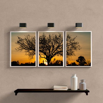 Kit 3 quadros decorativos árvore com por do sol-a4 com vidro