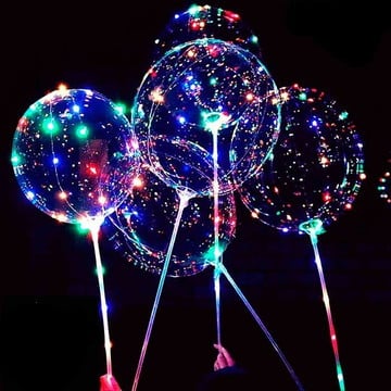 10 balão bubble led transparente com bastão haste festa
