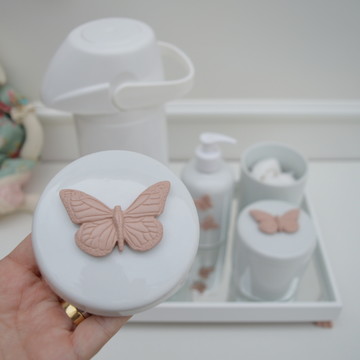 Kit higiene porcelana bebê menina borboleta rosê k030