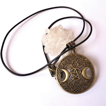Cordão colar com pingente triluna e árvore da vida amuleto