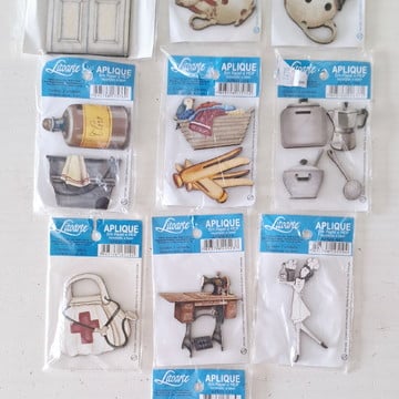 Kit com 10 apliques mdf com decoupage litoarte (diversos)
