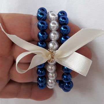 Conjunto de pulseira infantil perola com laço de fita