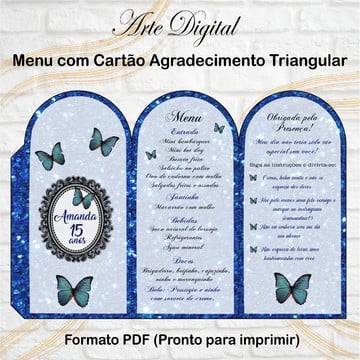Menu triangular com agradecimento digital 15 anos