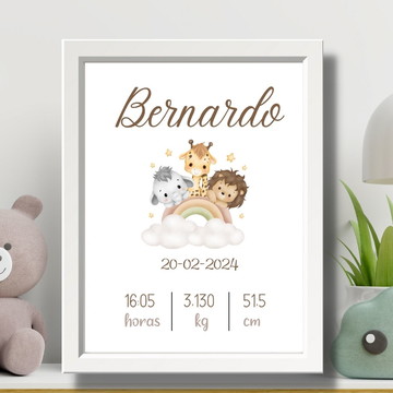 Quadro com data de nascimento do bebe maternidade azul 33x43