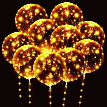 10 balão bubble transparente com led amarelo com vareta