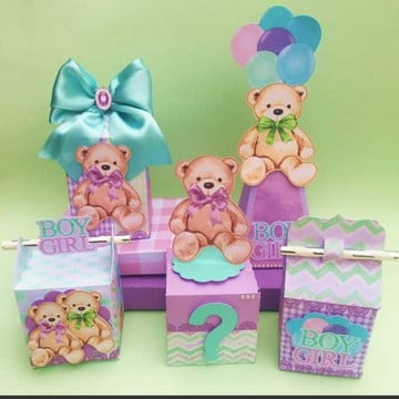 25 lembrancinha chá de bebê ursinho verde e lilas