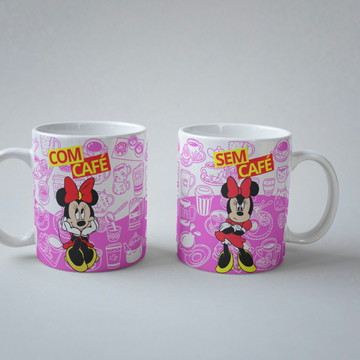 Caneca porcelana minnie mouse com café e sem café 325ml