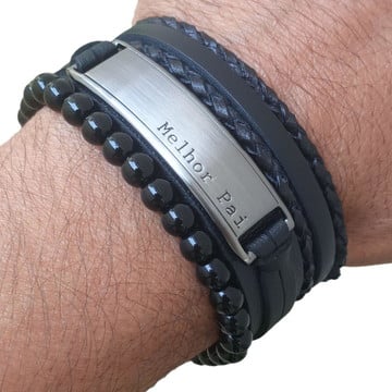 Kit 3 pulseiras masculina melhor pai fecho imã magnético top