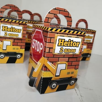 Caixa retangular com alça 3d tema retroescavadeira