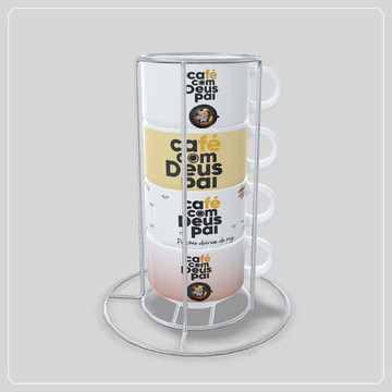 Kit com 4 xícaras com suporte - café com deus pai