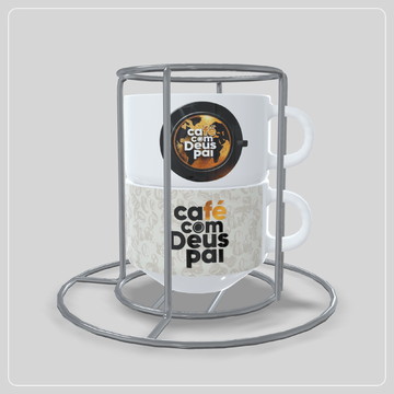 Kit com 2 xícaras com suporte - café com deus pai