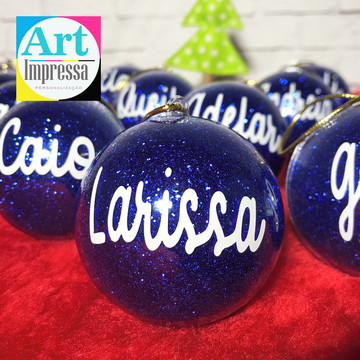 Kit com 40bolas de natal com glitter personalizadas com nome