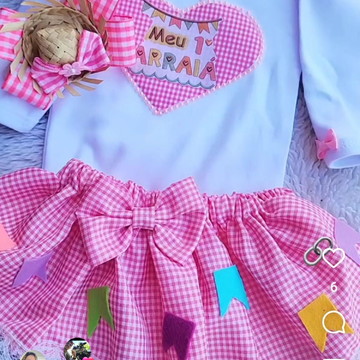 Vestido body arraiá de festa rosa junina infantil + chapéu