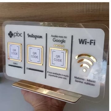 Placa qr code pix insta wifi ou goog personalizada 4 ícones