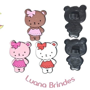 Ponteira p/lápis ursinha com laço pacote com 6 unidade