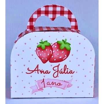 Kit 15 caixa morango moranguinho maleta coração com alça
