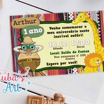 Convite safári do bita 10x15 com envelope branco