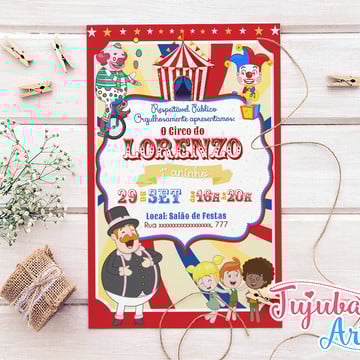 Convite circo do bita 10x15 com envelope branco