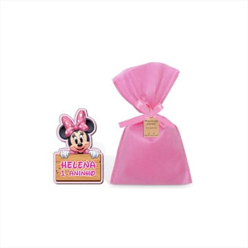 Imã minnie com plaquinha pers. em mdf com saquinho e tag